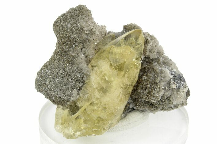 Yellow Calcite and Chalcopyrite Crystals on Dolomite - Missouri #252125